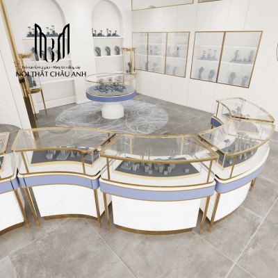 Tủ vàng GCN 02 - Thiết Kế Cong Đẳng Cấp Cho Tiệm Vàng 